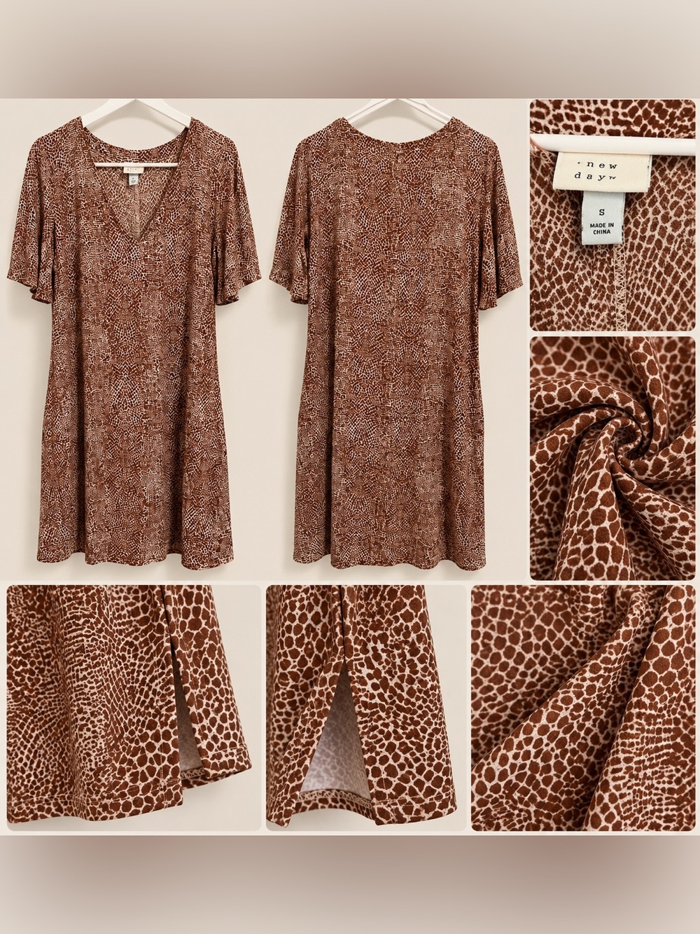 New Day Women's Brown Midi Dress w/Pockets. Size. Small